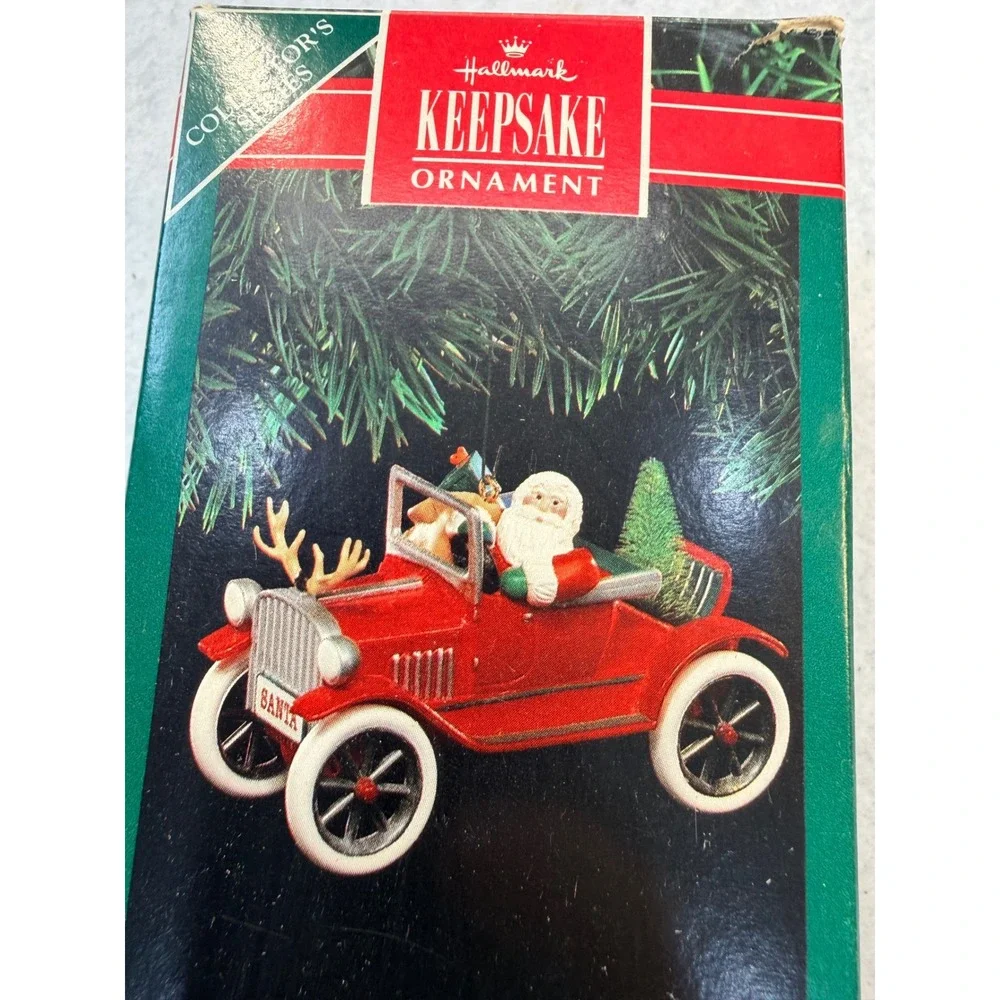 1991 Hallmark Keepsake Ornament Santas Antique Car Here Comes Santa 13th Series
